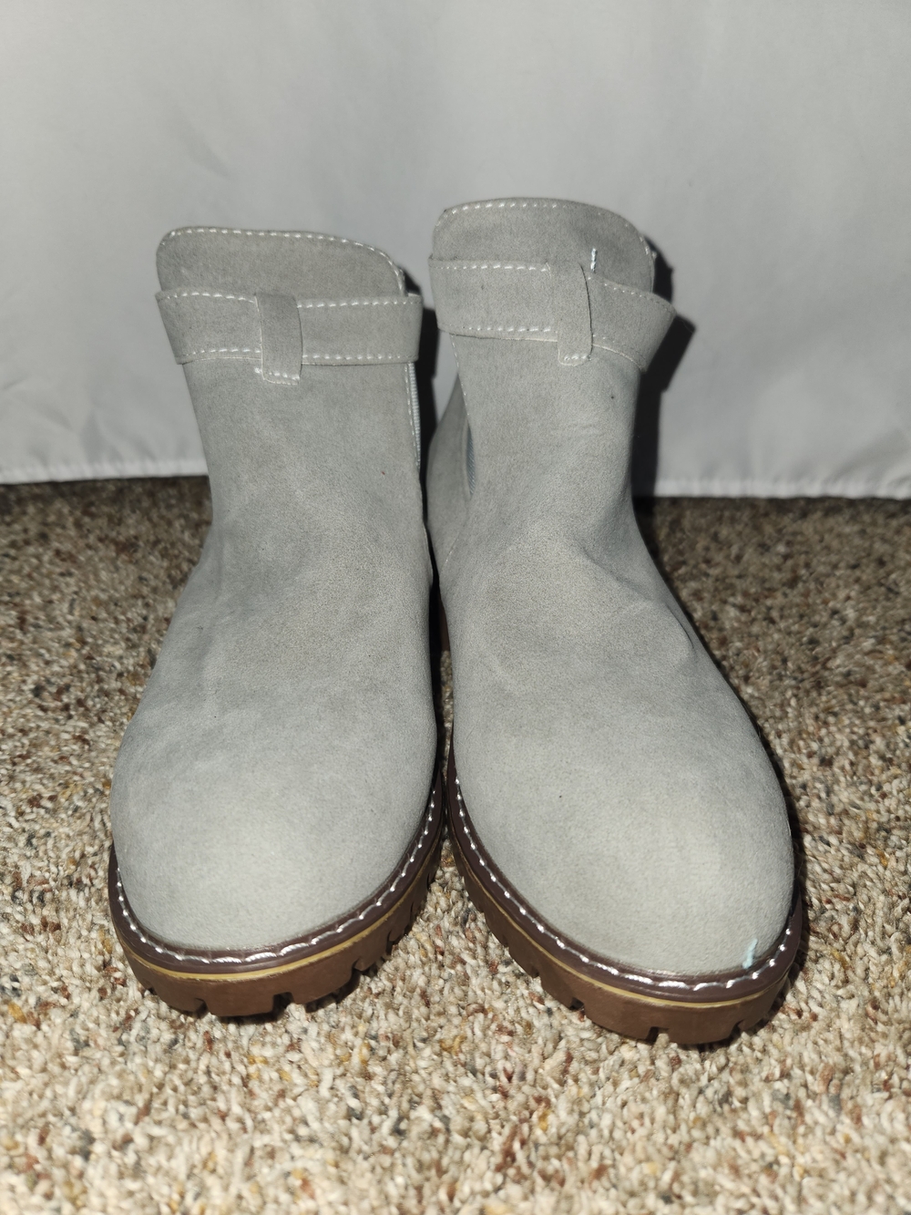 Women's Gray Suede Ankle Boots - Casual Lug Sole